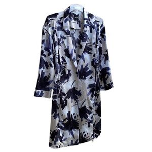 Nic+Zoe Inky Flowers Satin Crepe Single-Button Long Jacket, Adjustable Waist